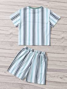 SHEIN Toddler Boys Striped Print Tee & Shorts Set - Multicolor - View 2