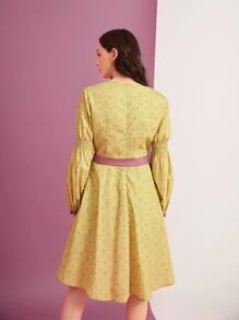 Abelis Floral Print Gathered Sleeve High Low Hem Dress - Multicolor - View 2