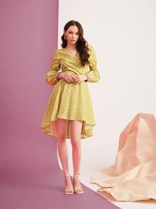 Abelis Floral Print Gathered Sleeve High Low Hem Dress - Multicolor - View 3