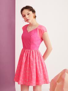 Abelis Floral Print Raglan Sleeve Zip Back Dress - Hot Pink - View 6