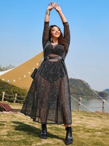 Dreamara Plus Constellation Print Metallic Dress Without Belt & Lingerie