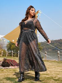 Dreamara Plus Constellation Print Metallic Dress Without Belt & Lingerie