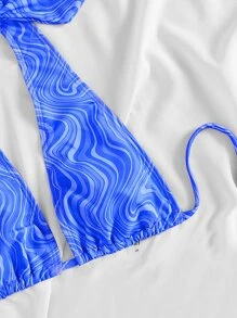 SHEIN Swim Summer Beach Fluid Pattern Halter High Waisted Bikini - Blue - View 4