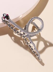 Rhinestone Decor Snake Design Hair Claw - Silver - View 2