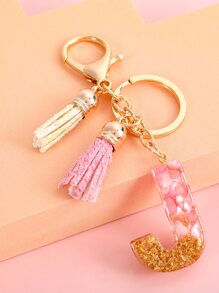 Tassel & Letter Pendant Keychain - Multicolor - View 3