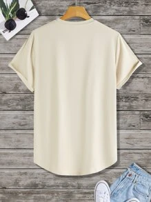 Manfinity Homme Tops Nam Lá thư Giải trí - Màu Khaki - Xem 2