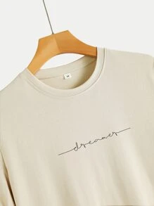 Manfinity Homme Tops Nam Lá thư Giải trí - Màu Khaki - Xem 3