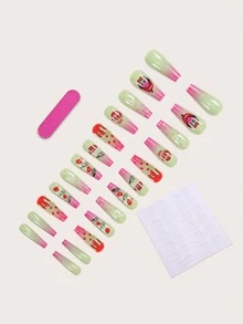 24 Móng tay giả in hình trái tim và môi và 1 giũa móng tay và 1 băng dính - Nhiều màu - Xem 2