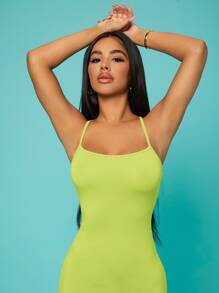 SHEIN SXY Đầm Lộ Lưng Hội Chữ thập màu trơn Gợi cảm - Màu xanh chanh - Xem 5