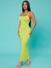 SHEIN SXY Đầm Lộ Lưng Hội Chữ thập màu trơn Gợi cảm - Màu xanh chanh - Xem 6