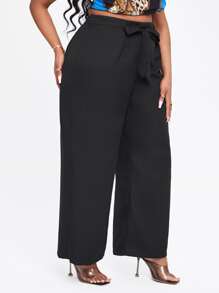 Slaydiva 大碼前繫帶闊腿褲 - 黑色 - 查看 3