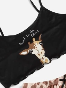 Giraffe & Slogan Graphic PJ Set - Multicolor - View 4