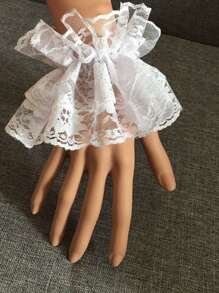 ROMWE Kawaii Guantes con encaje floral ribete con fruncido - Blanco - Ver 4