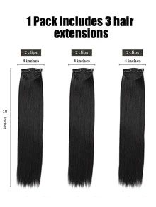 合成接髮 3 件組 18 吋全頭夾式接髮女式厚天然接髮絲滑直發 - 黑色 - 查看 7