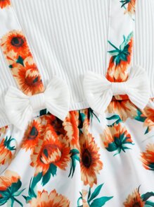 Jumpsuit bé gái Nơ Bướm Xù Gân đan Hoa Dễ thương - trắng - Xem 4