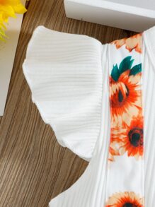 Jumpsuit bé gái Nơ Bướm Xù Gân đan Hoa Dễ thương - trắng - Xem 5