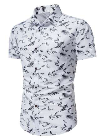 Camisa Para Hombre Con Estampado De Plantas Completo