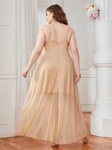 SHEIN Belle Váy phù dâu Plus Trọn gói Dây kéo Tách cao màu trơn Hấp dẫn - Màu be - Xem 2