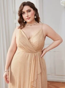 SHEIN Belle Váy phù dâu Plus Trọn gói Dây kéo Tách cao màu trơn Hấp dẫn - Màu be - Xem 6