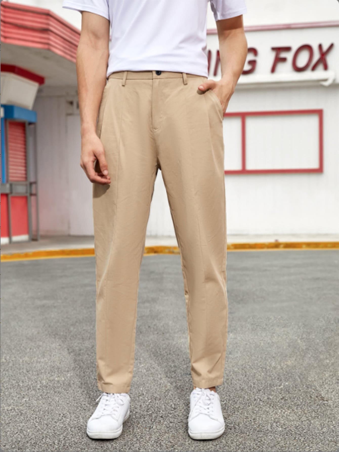 Manfinity Men Suit Pants Túi màu trơn - Màu Khaki - Xem 1