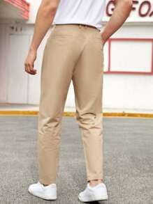 Manfinity Men Suit Pants Túi màu trơn - Màu Khaki - Xem 2