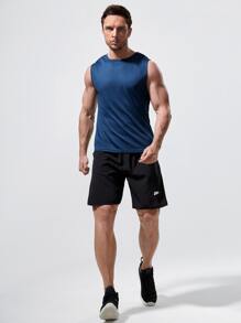 Gym Rark Áo ba lỗ tập luyện thể dục cổ tròn màu trơn phong cách bạn trai dành cho nam trường học - Màu xanh lam - Xem 3