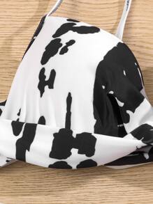 SHEIN Swim Summer Beach Allover Graphic Twist Push Up Bikini - Black and White - View 4