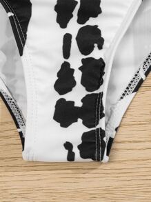 SHEIN Swim Summer Beach Allover Graphic Twist Push Up Bikini - Black and White - View 8