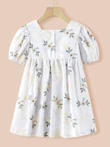 小女童花卉刺繡泡泡袖方領連衣裙 - 彩色 - 查看 2