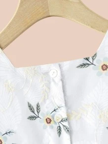 小女童花卉刺繡泡泡袖方領連衣裙 - 彩色 - 查看 4