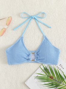Top bikini halter vinculado con aro - Celeste - Ver 6