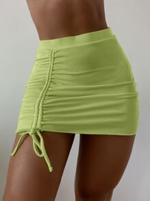 Falda con cordón ajustable para vacaciones de verano en la playa - Verde Oliva - Ver 1