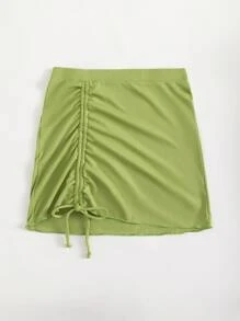 Falda con cordón ajustable para vacaciones de verano en la playa - Verde Oliva - Ver 3