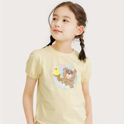 Girls Cartoon Graphic Puff Sleeve Tee