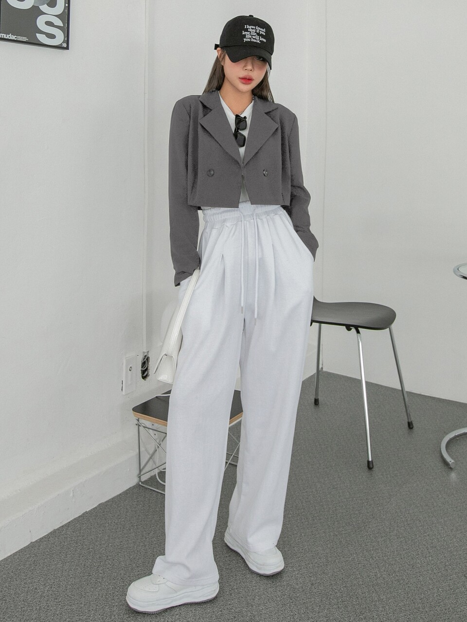 Solid Double Button Crop Blazer