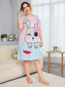 Đầm mặc nhà Kích Thước Lớn Hoạt hình Khối Màu Dễ thương - Nhiều màu - Xem 4