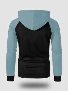Manfinity Homme Hombres Capucha con estampado de letra de color combinado con bolsillo de canguro con cordón - Multicolor - Ver 2