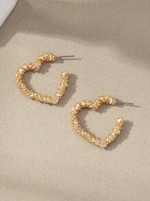 Heart Design Hoop Earrings - Yellow Gold - View 2