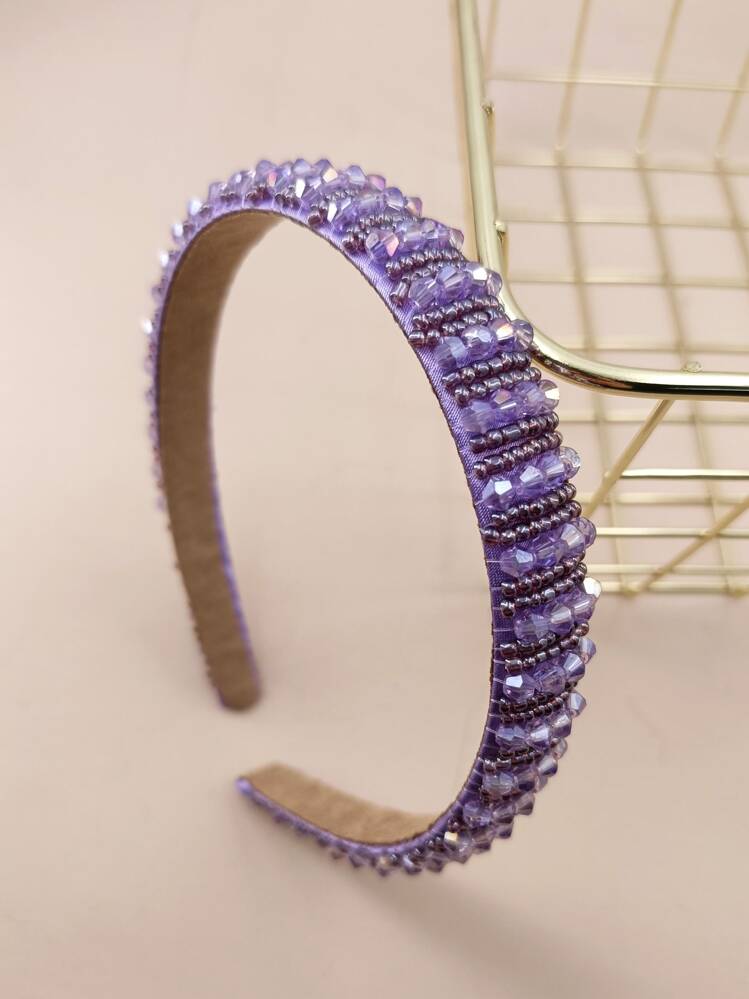 1 Pieza Diadema De Cabello De Tela Y Plástico Con Cristal Morado De 2cm Para Mujeres, Adecuada Para Uso Diario - Morado - Añade 1