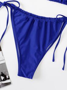 SHEIN Swim Curve Summer Beach Plus Size Halter Triangle Tie Side Bikini Set - Royal Blue - View 3