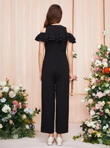 SHEIN Áo liền quần Gái Xù Dây kéo màu trơn Ăn mặc đẹp - màu đen - Xem 2