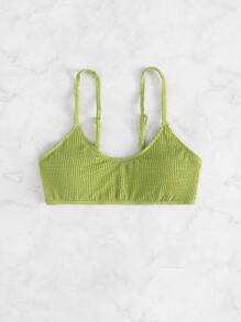 紋理質感比基尼泳裝上衣 - 橄欖綠 - 查看 6