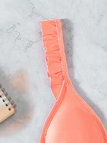 Frill Trim Bow Back Triangle Bikini Top, For Summer Beach Vacation - Coral Pink - View 3