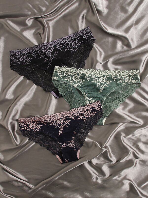 Shein Underwear&Sleepwear Basics Pachet de 3 lenjerie chiloți din dantelă florală