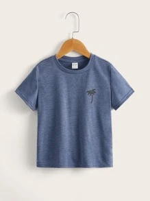 SHEIN Tops con trai lớn Thực vật Giải trí - Màu xanh bụi bặm - Xem 1