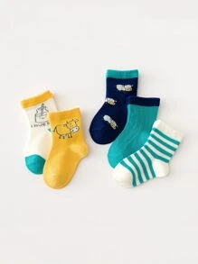 5 Cái/bộ Tất Giữa Bắp Chân Họa Tiết Hình Gấu Trúc, Mèo, Bò Dễ Thương Cho Bé Trai Và Bé Gái - Nhiều màu - Xem 4