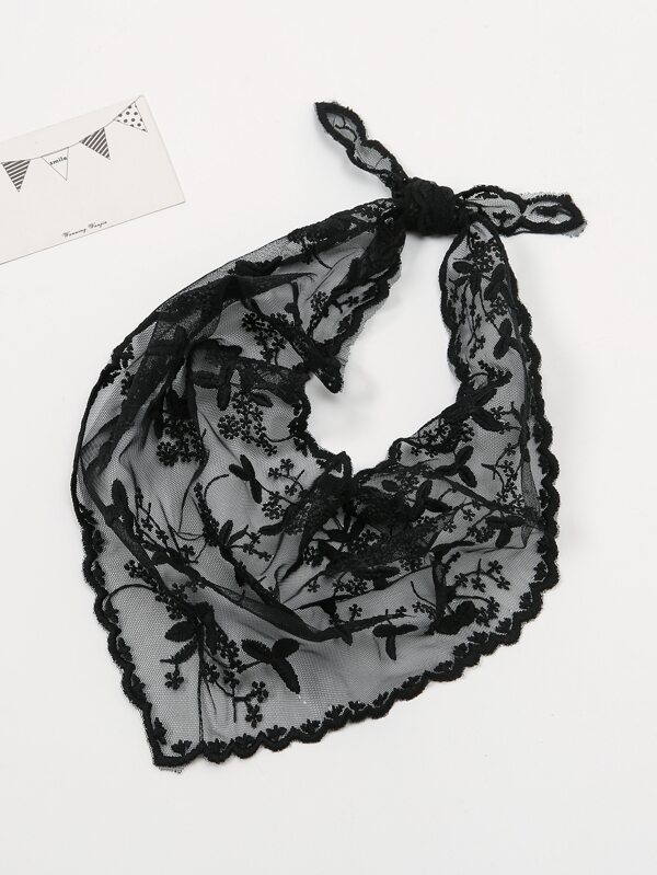 1pc Scallop Trim Scarf Floral Lace Triangle Scarf Ideal For Going Out & Dressing Up Your Look Bandana,Hair Band,Head Band Ideal For Dressing Up Your Look Valentine's Day Valentines