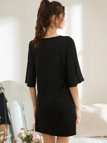 甜甜圈和字母圖形蝙蝠袖睡裙 - 黑色 - 查看 2