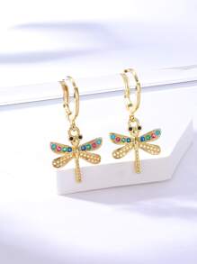 Thả hoa tai Khối Zirconia  con chuồn chuồn - Vàng - Xem 1