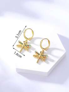 Thả hoa tai Khối Zirconia  con chuồn chuồn - Vàng - Xem 2